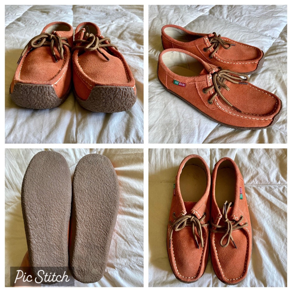 Xiu Xian Women's 40/ US 8.5 Leather Suede Lace Up Loafer Boat Shoe Orange EUC